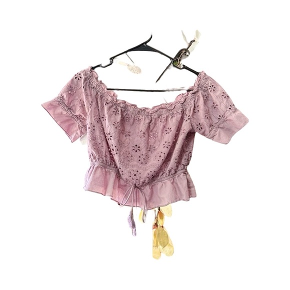 Purple Lavender Eyelet Off-Shoulder CropTop 100% Cotton Small - Picture 9 of 10